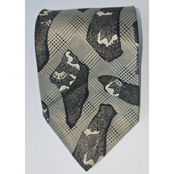 Michael Smith Custom Clothier Other - Michael Smith Custom Clothier Mens Silk Tie Grey Black Gold Paisley Geometric